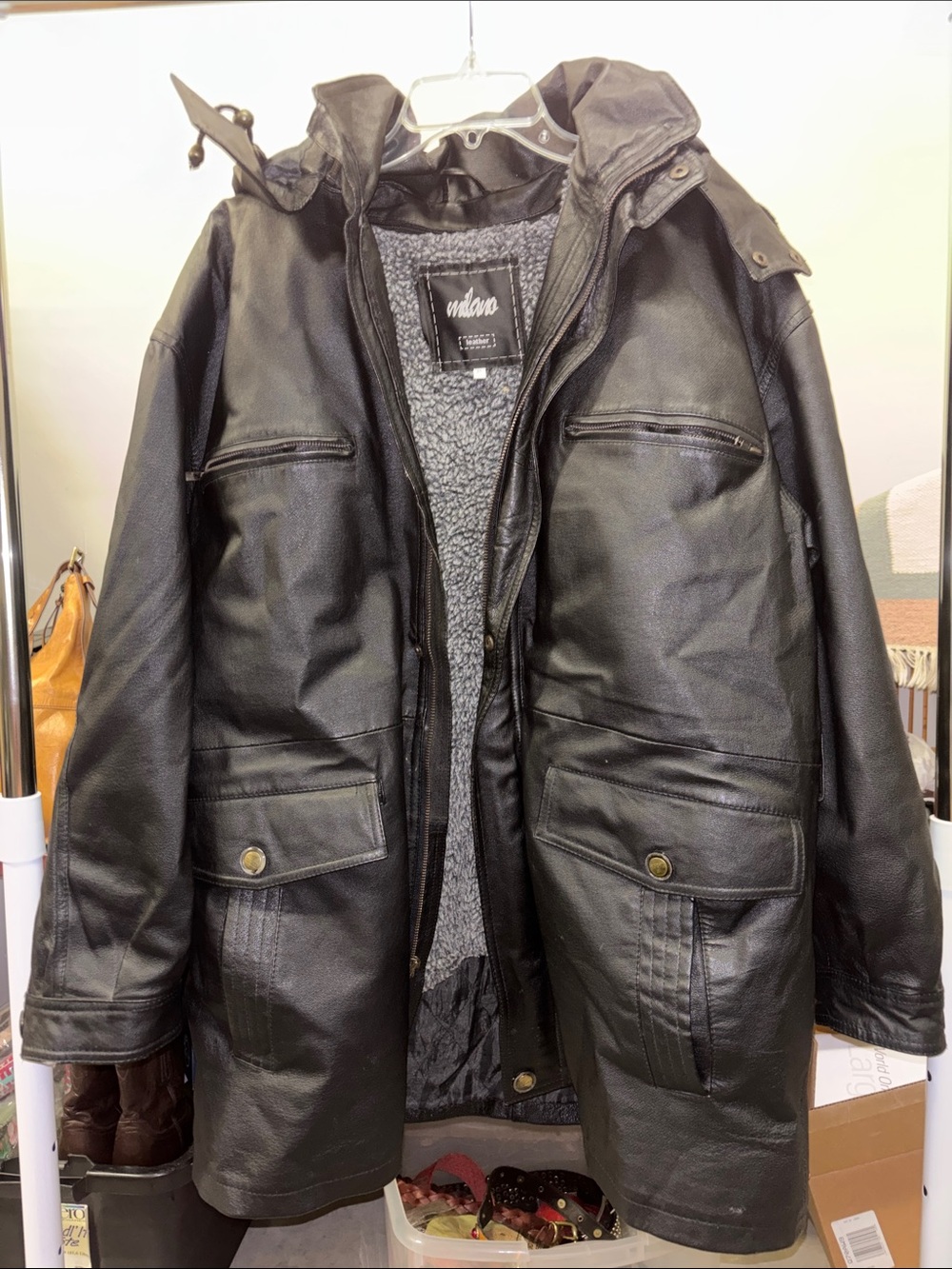 Milano Black Faux Leather Trench Coat with Sherpa Lining